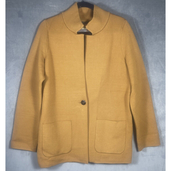 Moulinette S. Anthropologie Rayon Blend Knit Coat Jacket Yellow Tan Sz Medium - Picture 1 of 5